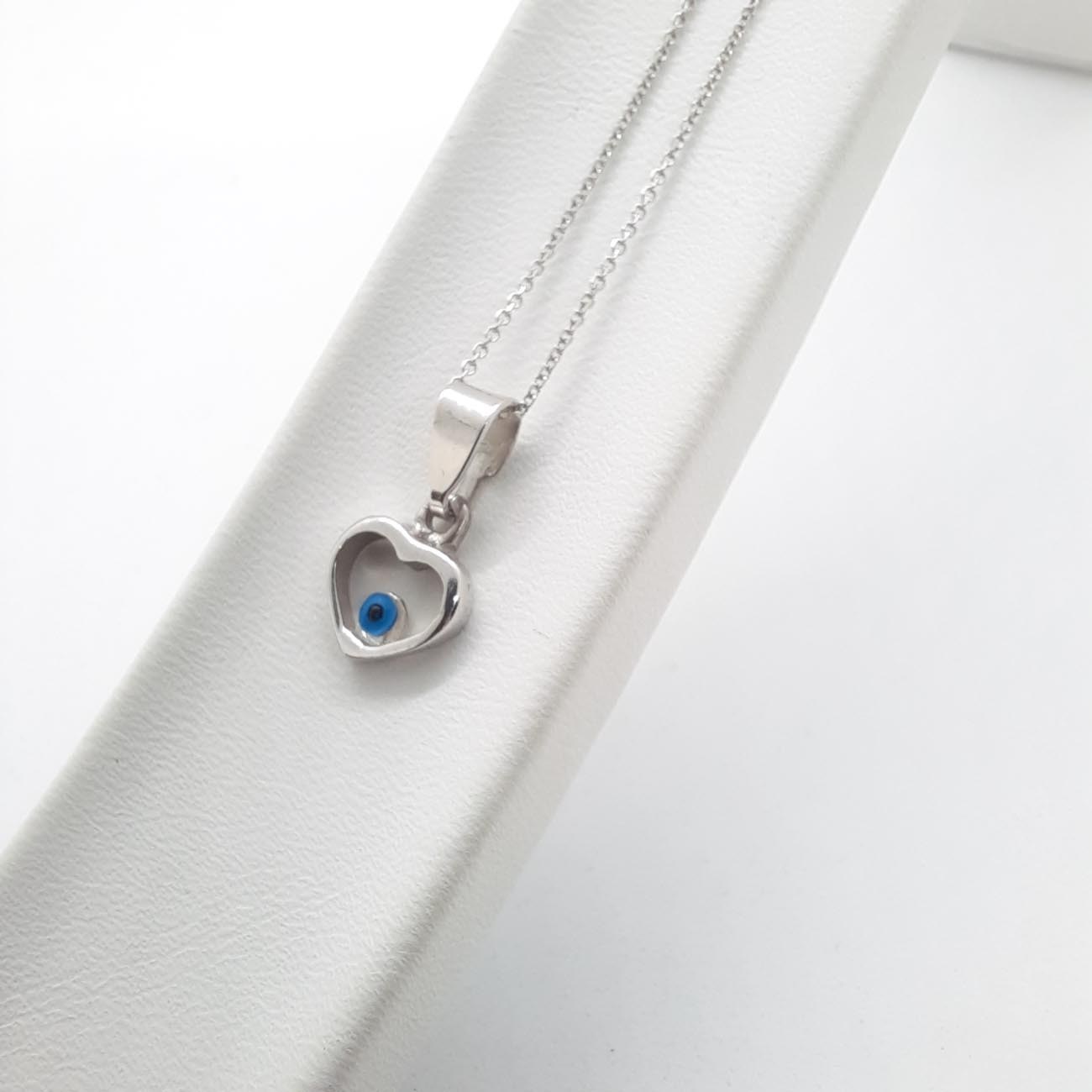 Κολιέ λευκόχρυσο Κ14 καρδιά-ματάκι
