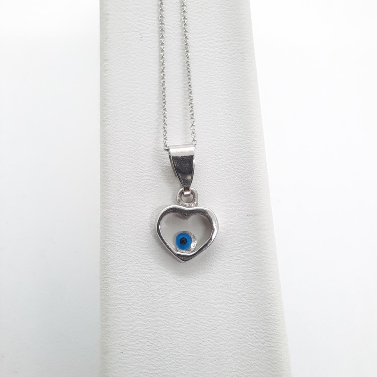 Κολιέ λευκόχρυσο Κ14 καρδιά-ματάκι