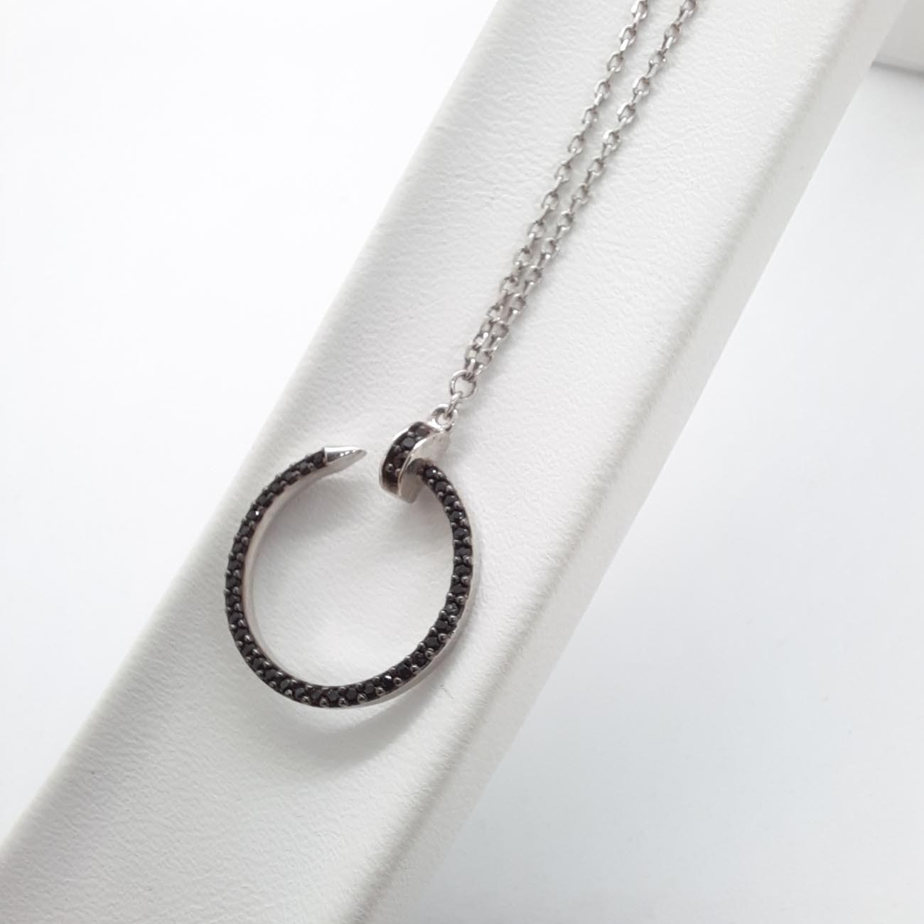 Κολιέ λευκόχρυσο Κ14 μαύρα ζιργκόν