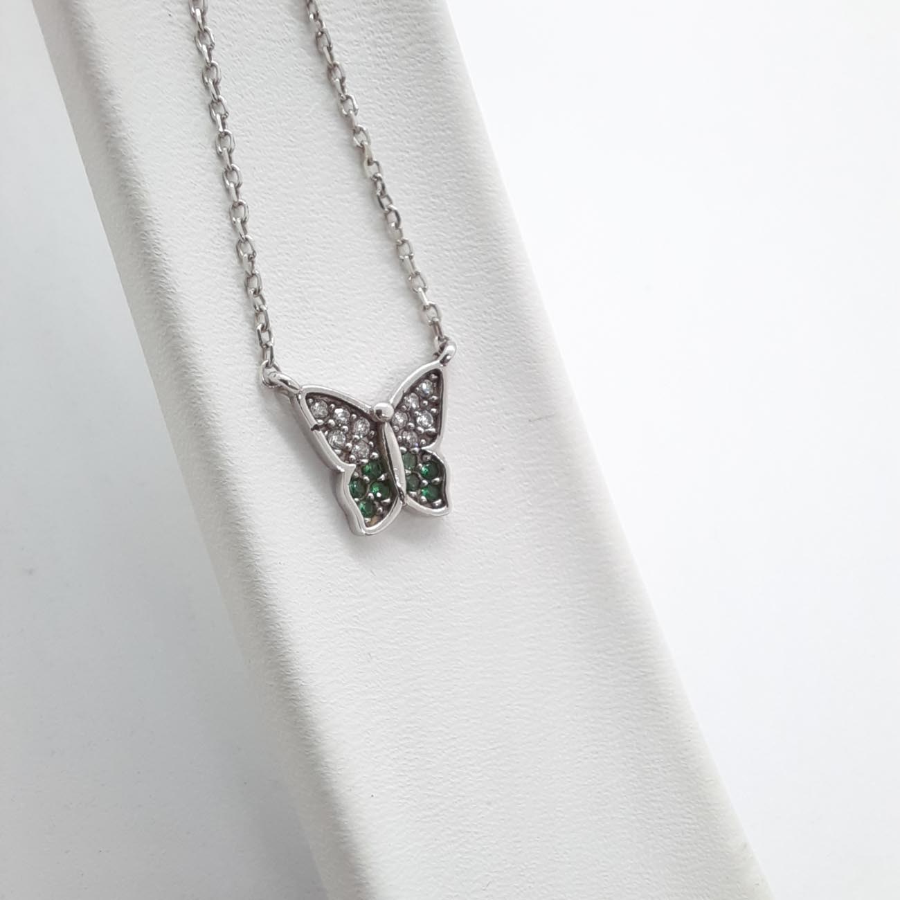 Κολιέ πεταλούδα λευκόχρυση ζιργκόν