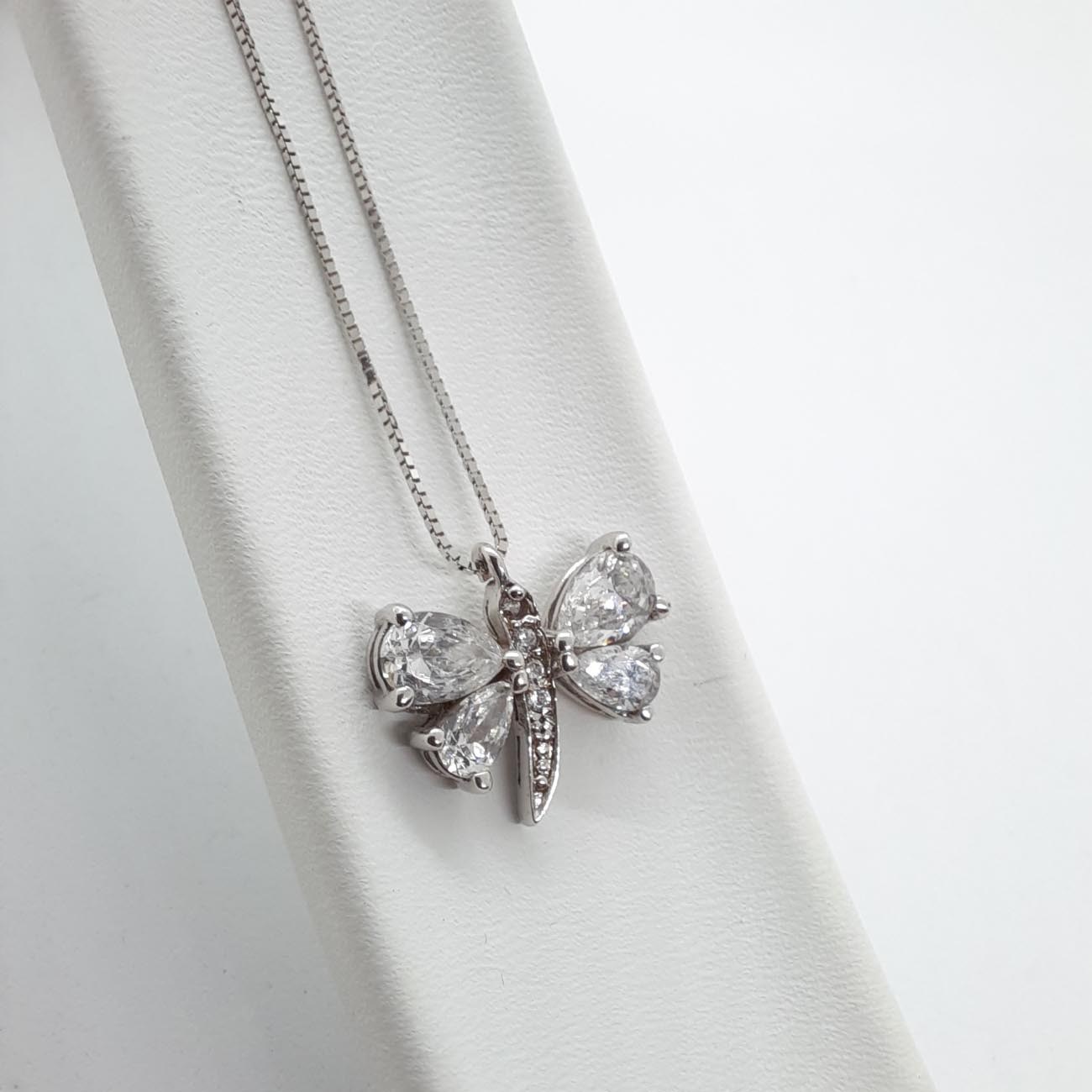 Κολιέ λευκόχρυσο Κ14 πεταλούδα