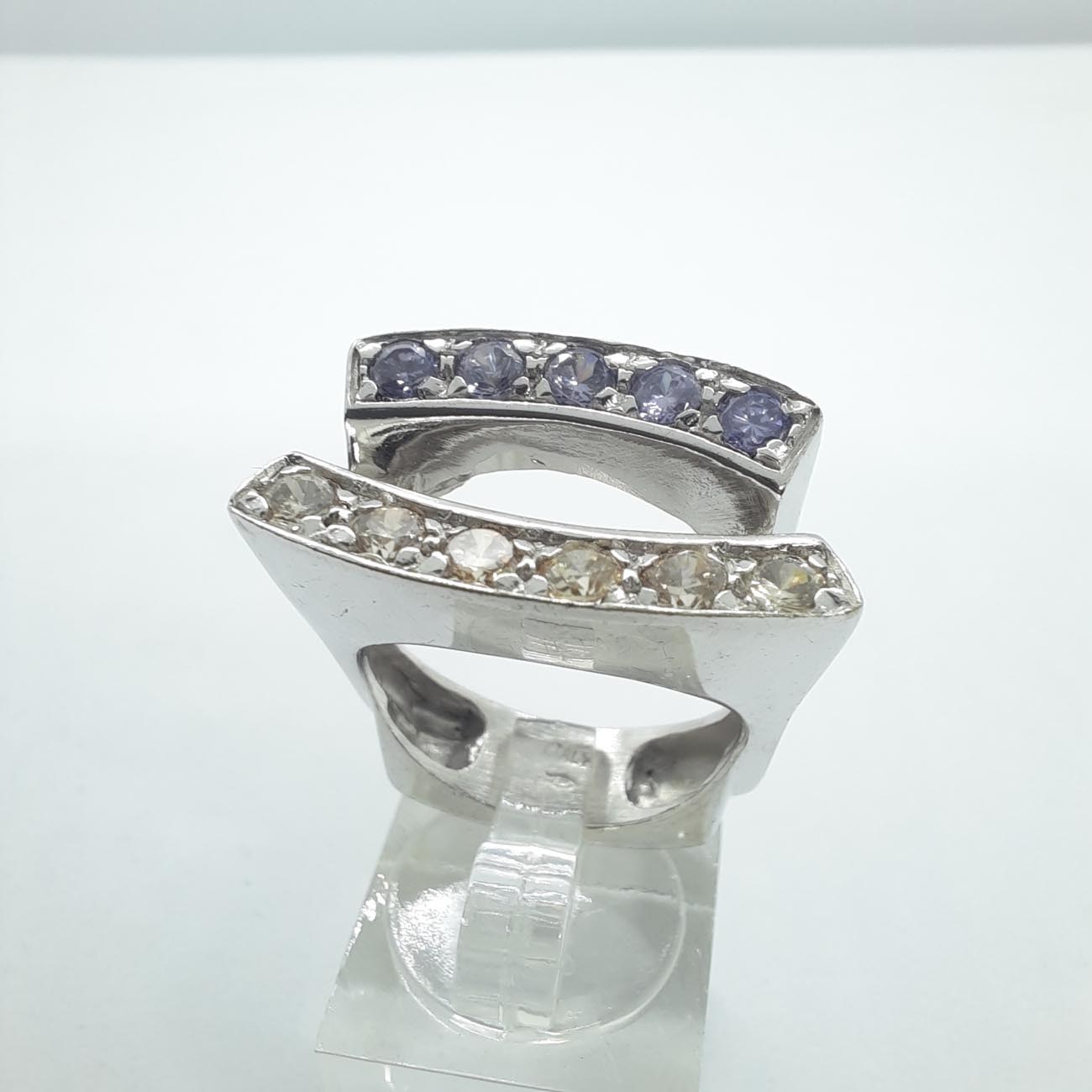 Ασημένιο δαχτυλίδι διπλή σειρά ζιργκόν