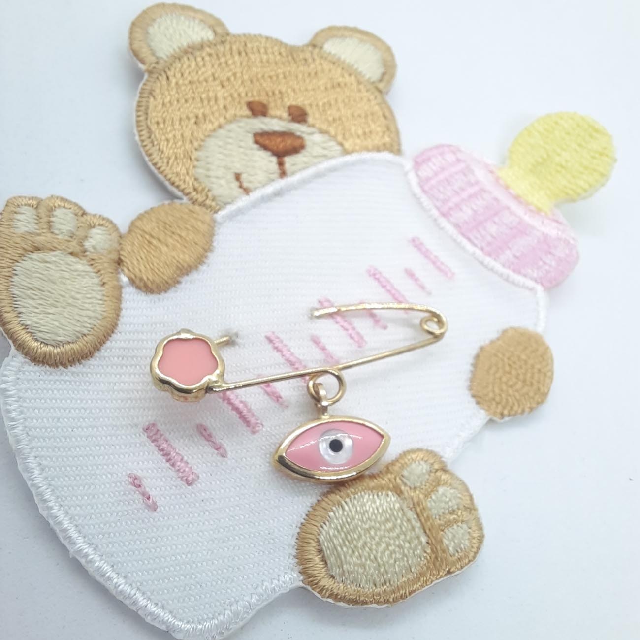 Χρυσό ματόχαντρο παραμάνα Κ9 με ροζ σμάλτο