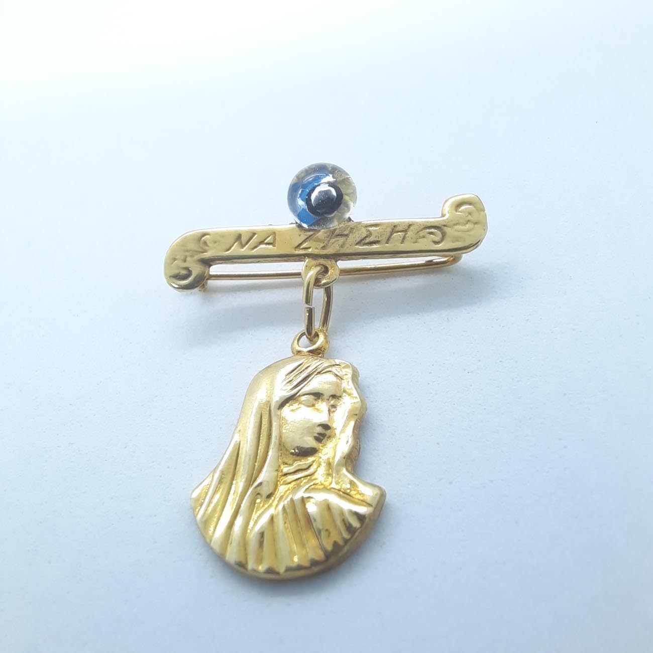 Χρυσό ματόχαντρο Κ14 Φιγούρα Παναγίας