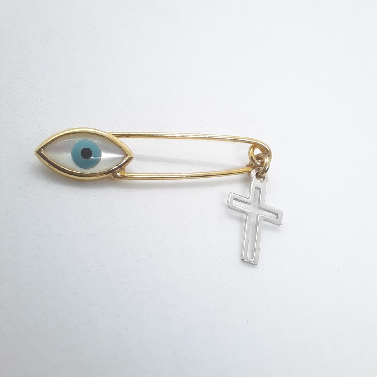 Χρυσό ματόχαντρο παραμάνα με σταυρό Κ14