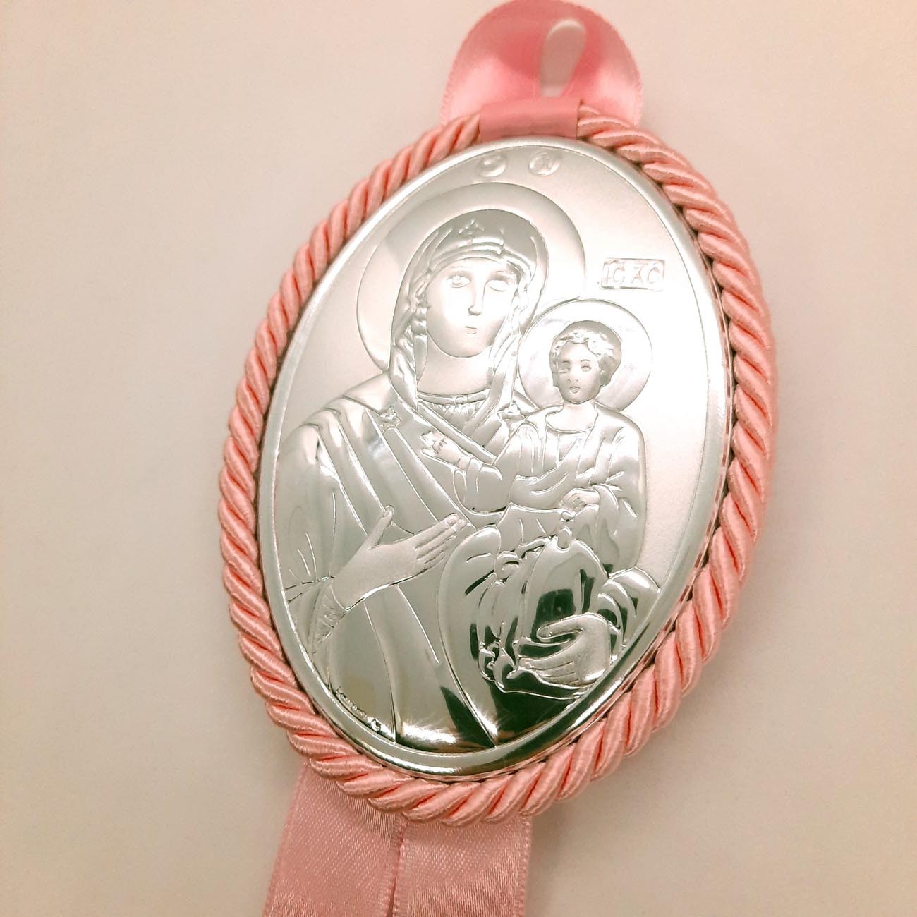 Ασημένια Παναγία κούνιας ροζ