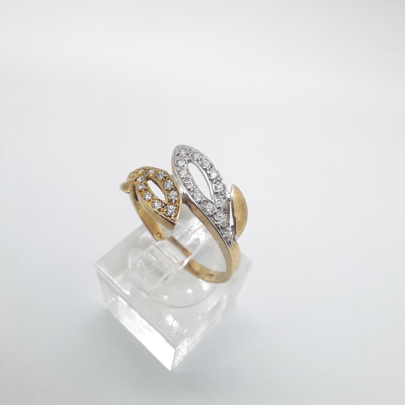 Χρυσό-λευκόχρυσο δαχτυλίδι Κ14 "διπλό φυλλαράκι