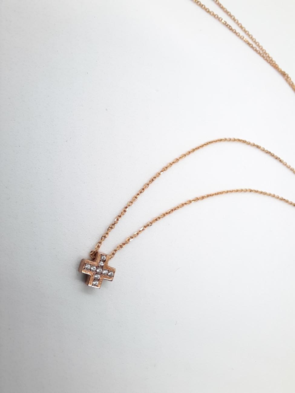 Σταυρός Κ9 ροζ χρυσός ζιργκόν αλυσίδα