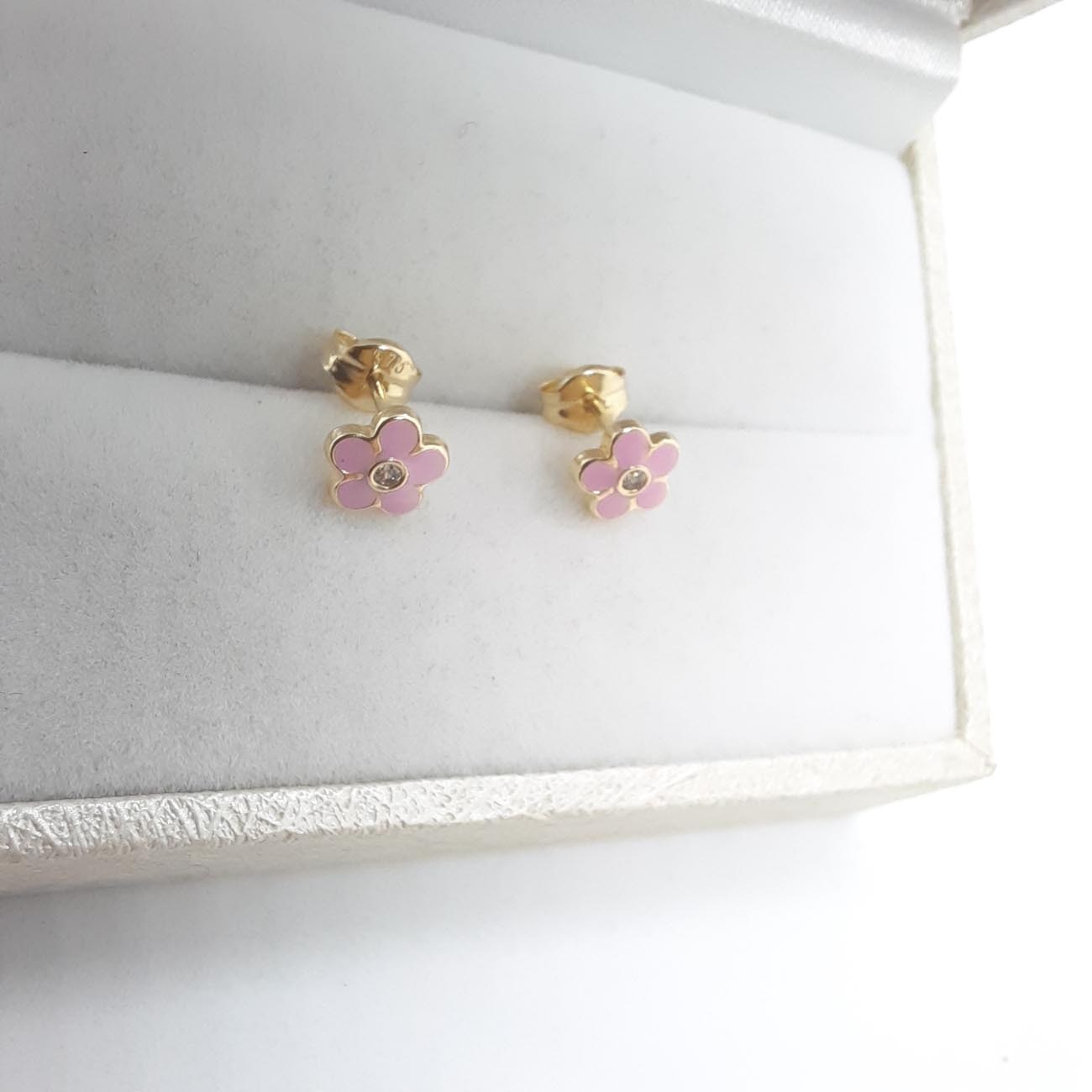 Χρυσά σκουλαρίκια ροζ άνθη