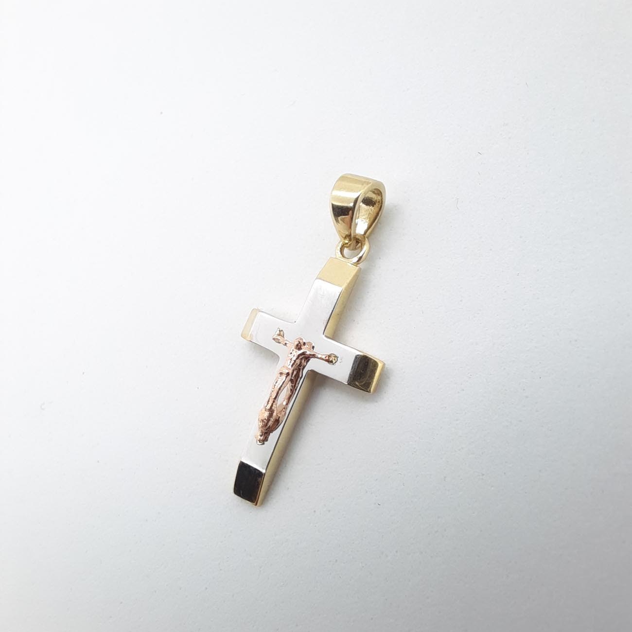 Σταυρός χρυσός-λευκόχρυσος με rosegold Εσταυρωμένο