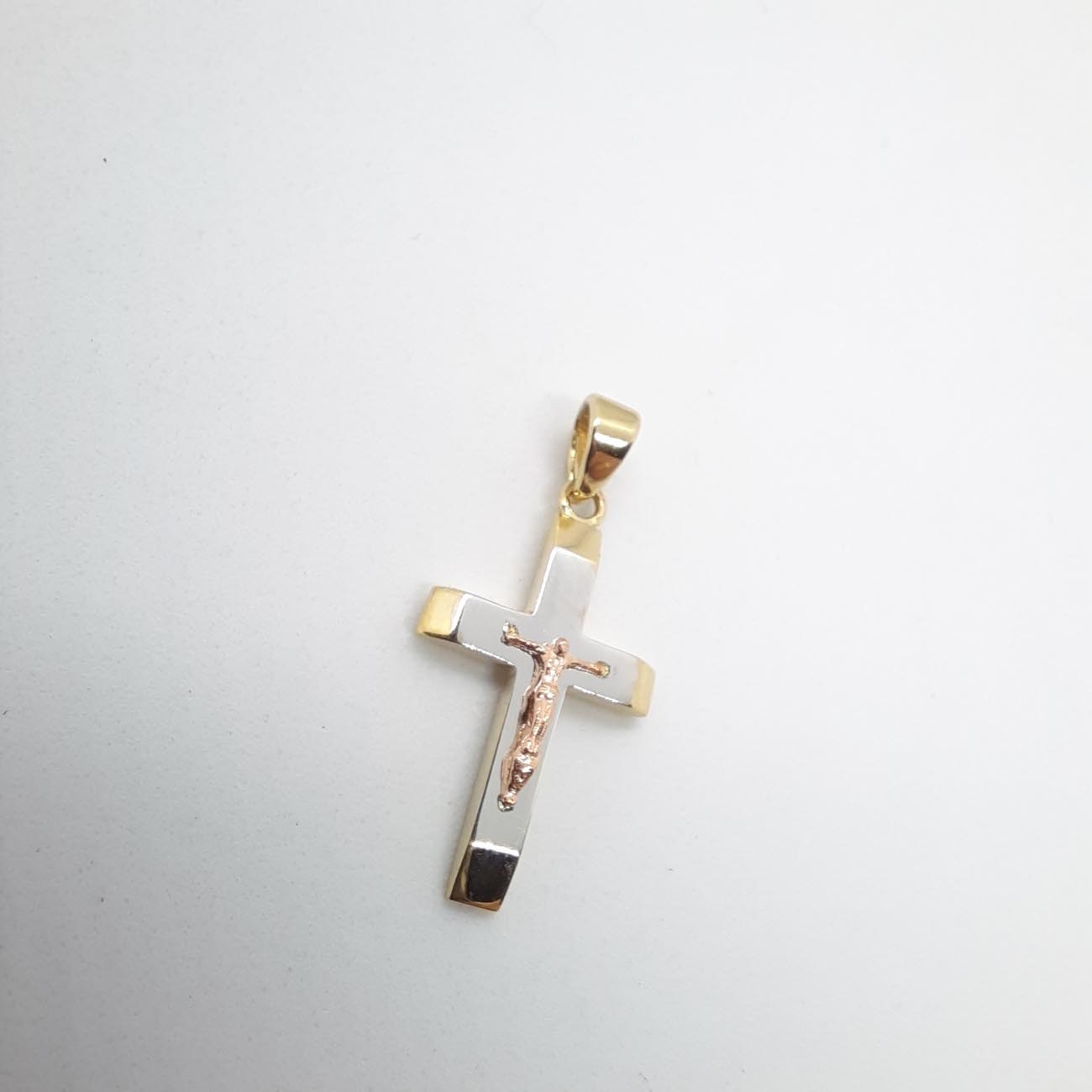 Σταυρός χρυσός-λευκόχρυσος με rosegold Εσταυρωμένο