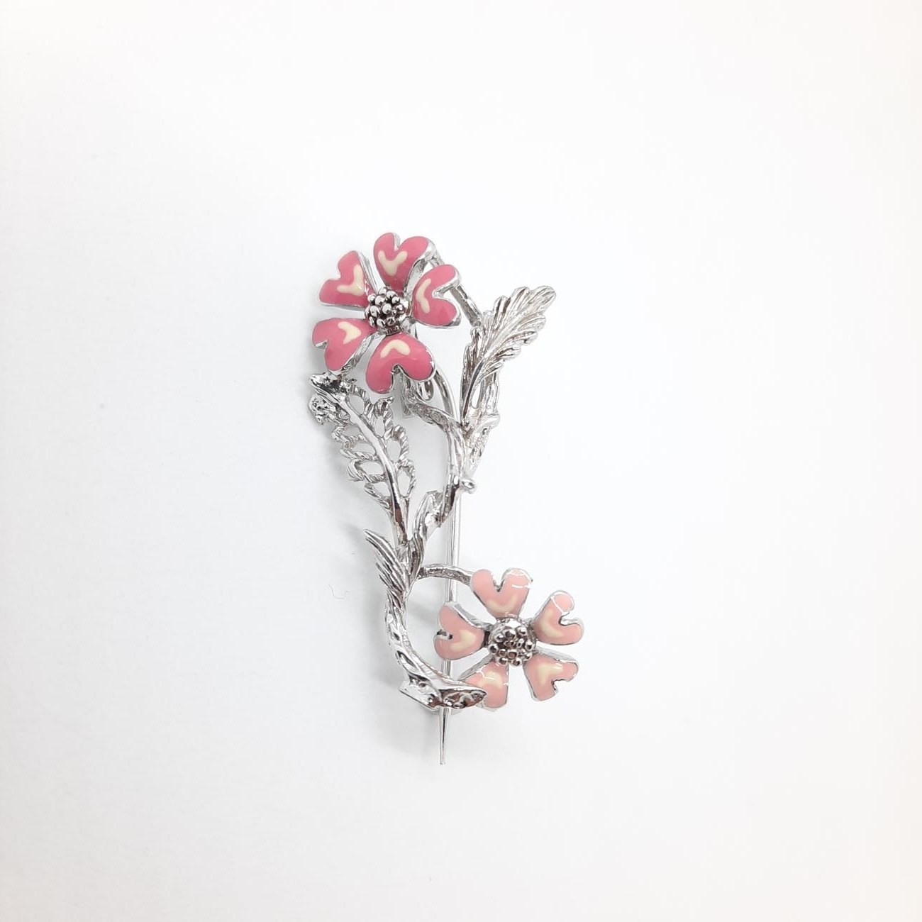 Ασημένια καρφίτσα pink flowers
