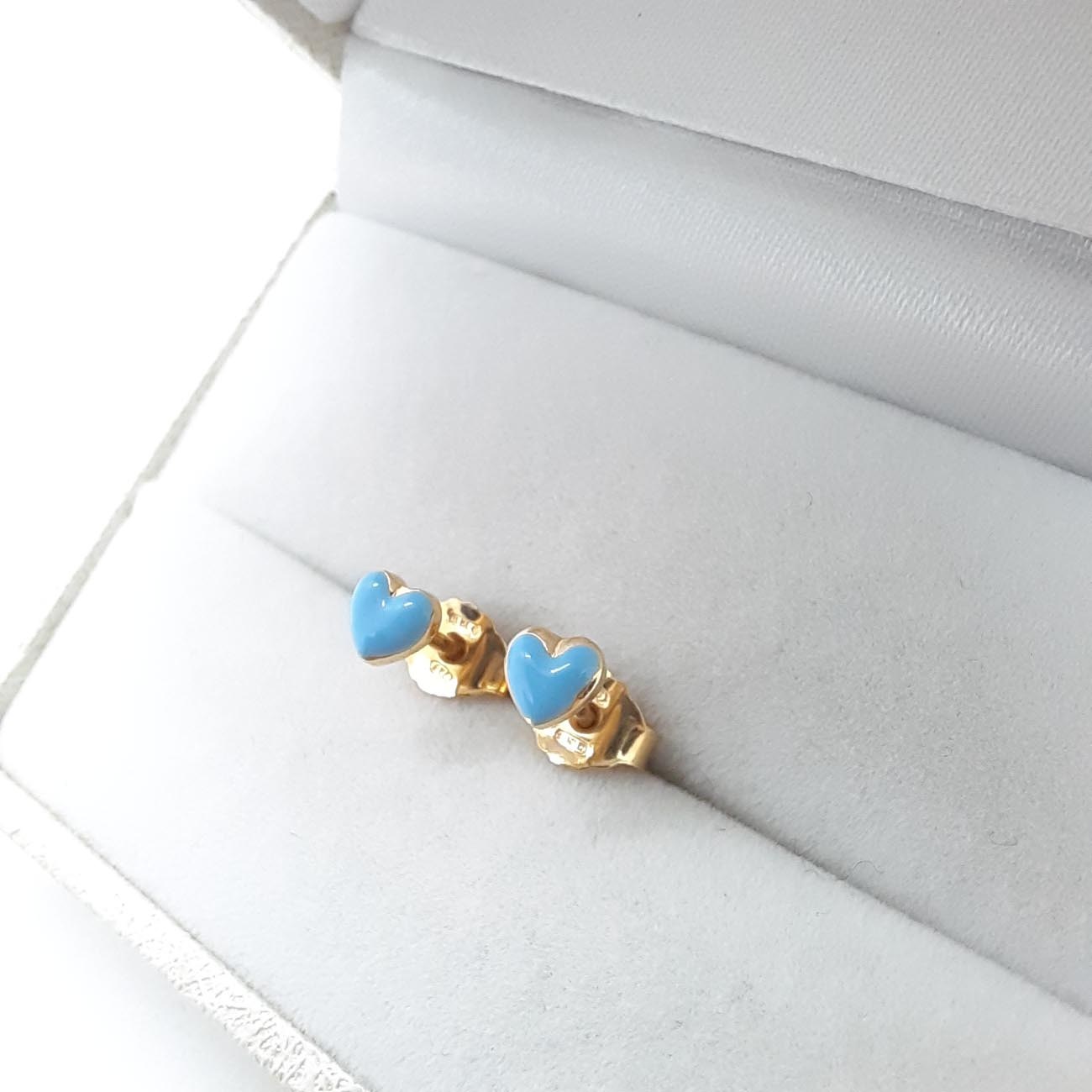 Σκουλαρίκια επίχρυσα γαλάζιες καρδούλες