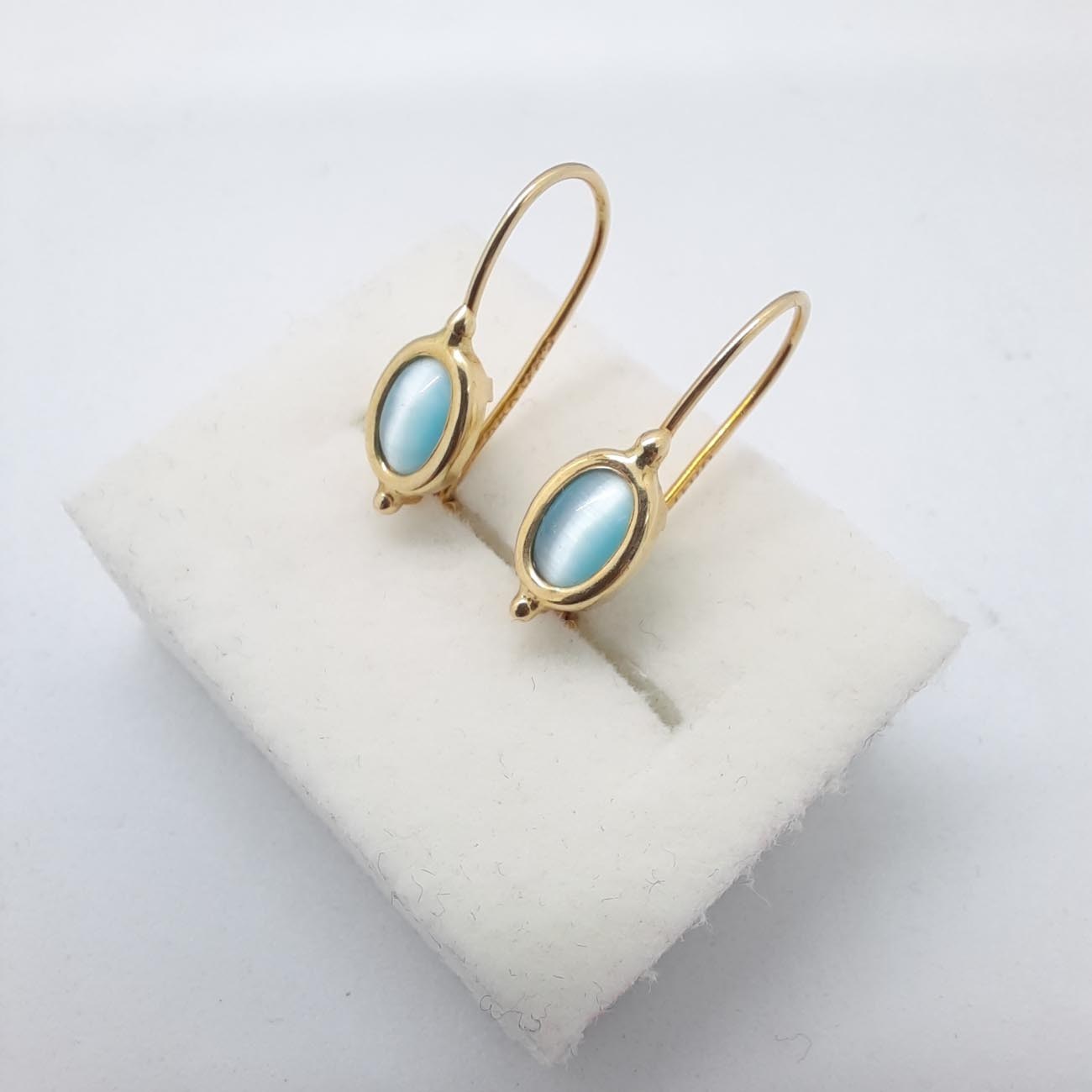 Χρυσά σκουλαρίκια Κ14 γαλάζια