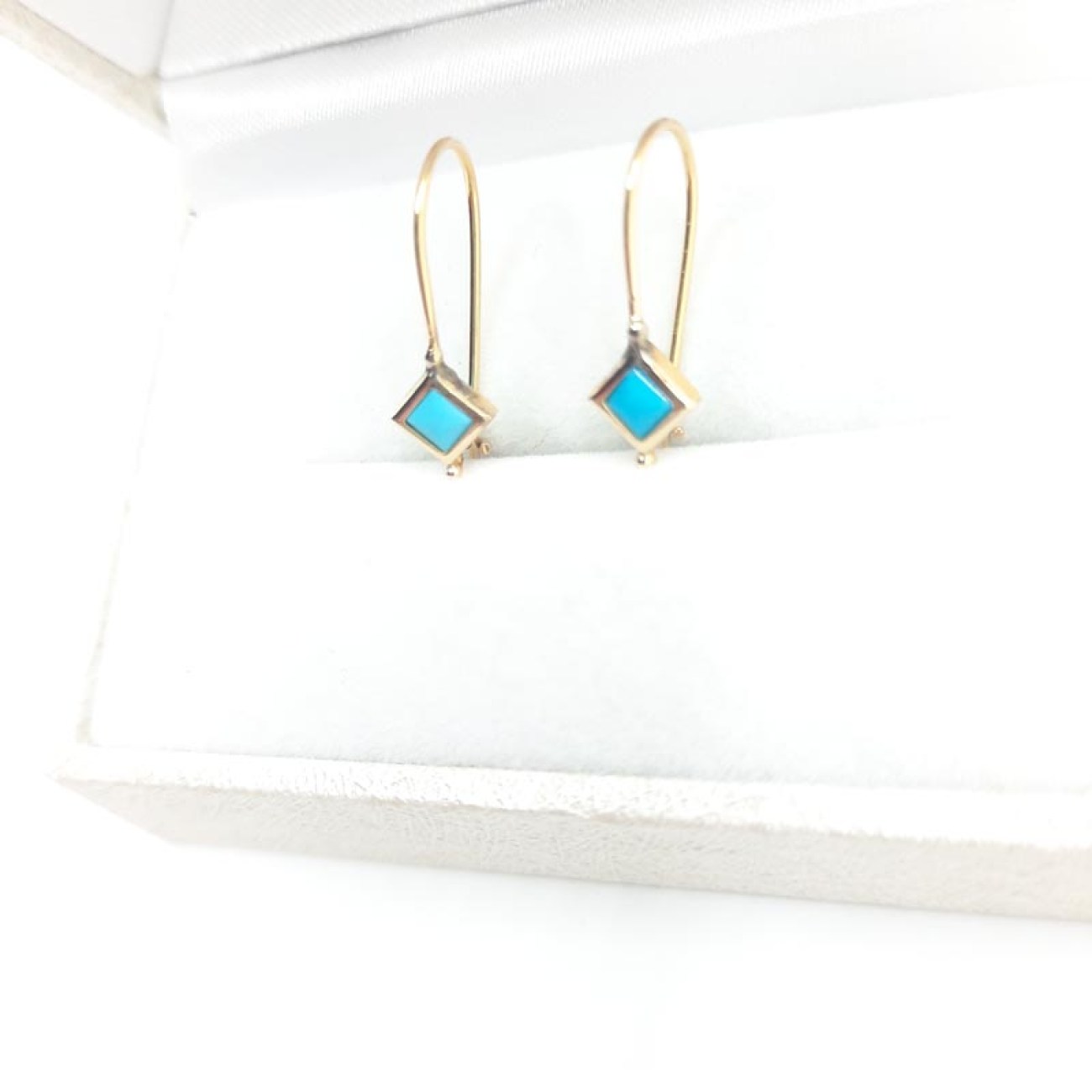 Χρυσά σκουλαρίκια τυρκουάζ ρόμβοι