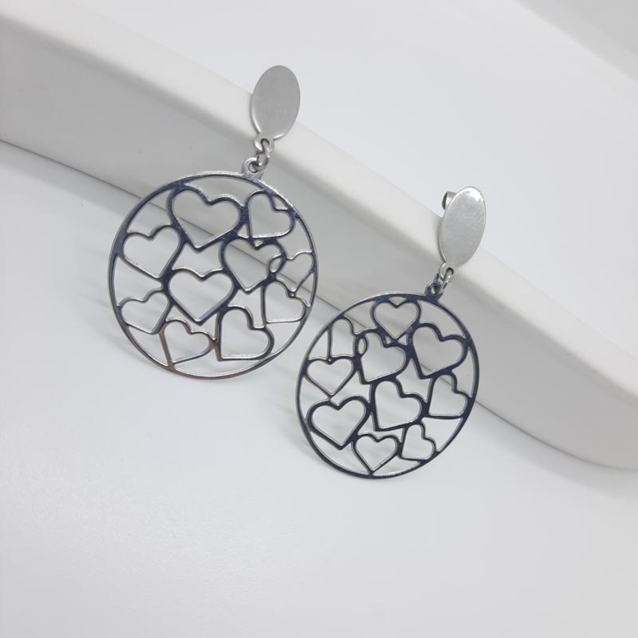 Σκουλαρίκια ατσάλι δίσκος με καρδιές