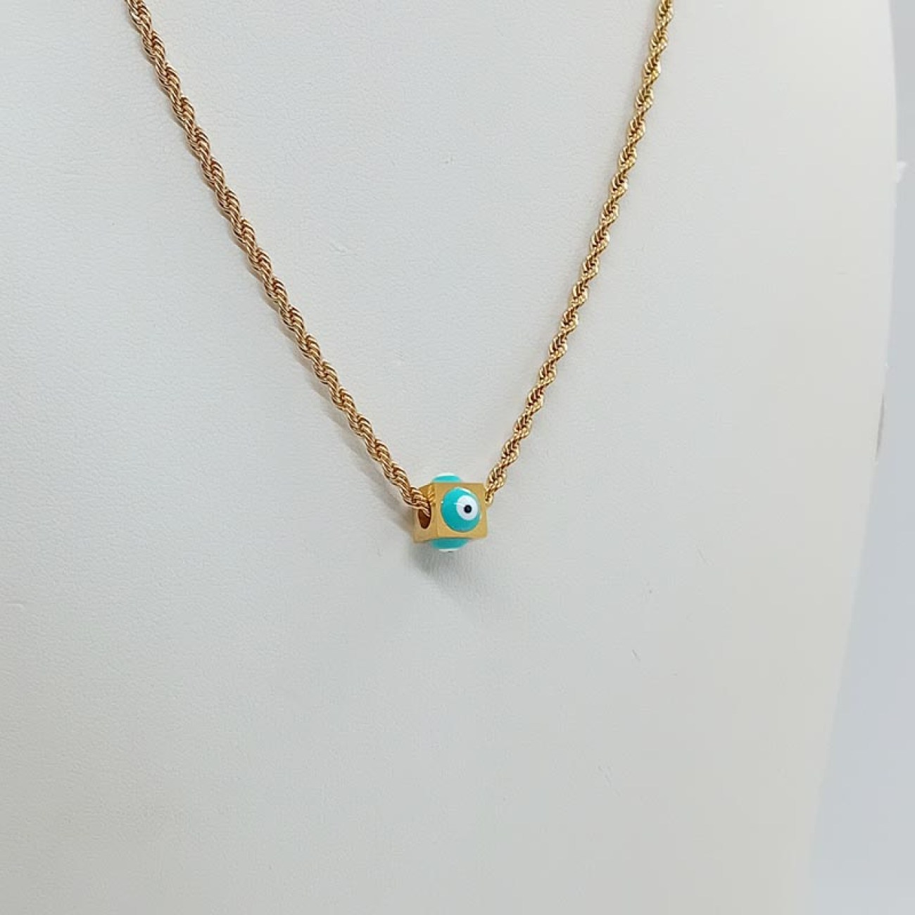 Αλυσίδα πλεχτή χρυσαφί ατσάλι με ματόχαντρο κύβο