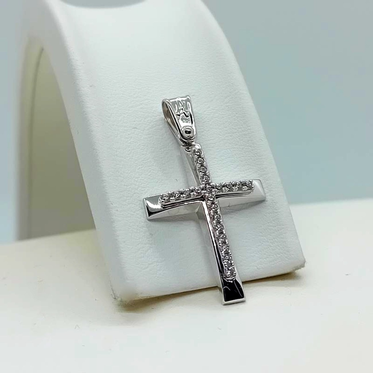 Λευκόχρυσος σταυρός βάπτισης με ζιργκόν