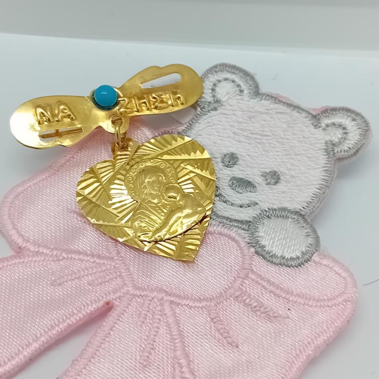 Χρυσό φυλακτό Παναγίτσα σε καρδιά Κ14