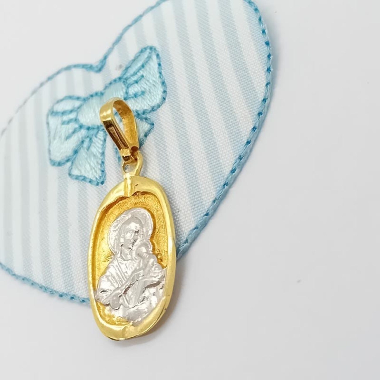 Μενταγιόν χρυσό-λευκόχρυσο Κ14 Παναγία