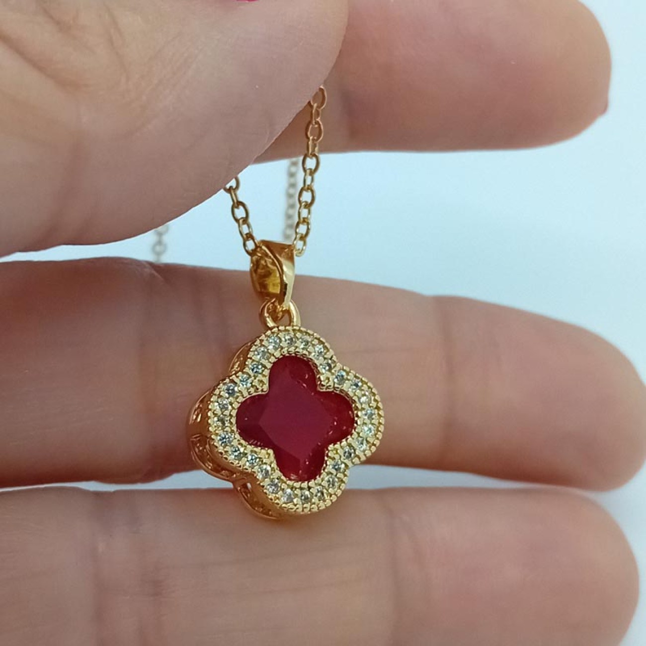 Σταυρός κόκκινος με αλυσίδα επίχρυσο ασήμι 