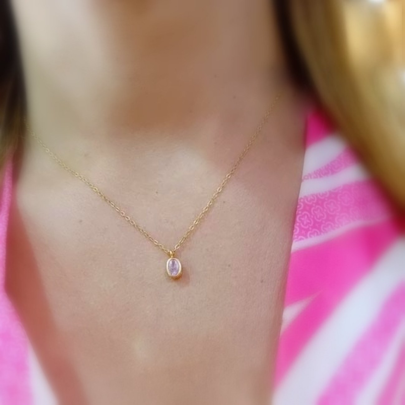 Κολιέ επίχρυσο ροζ ζιργκόν