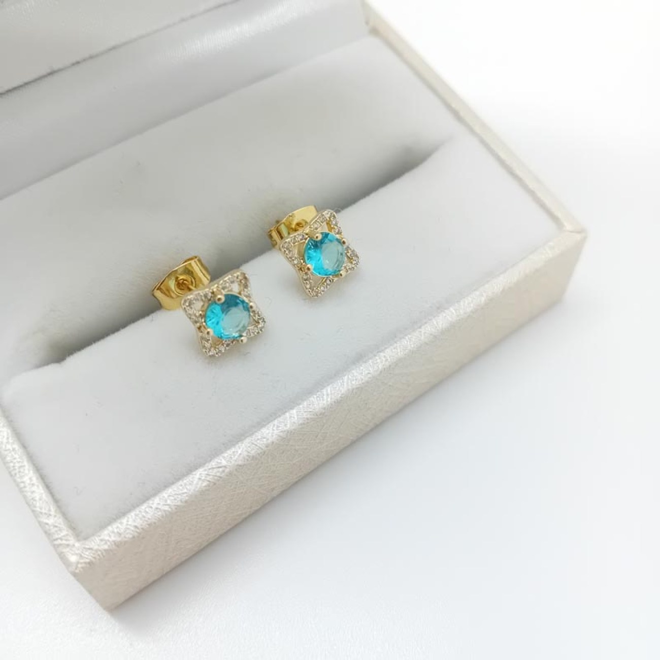 Σκουλαρίκια επίχρυσα γαλάζια πέτρα ζιργκόν