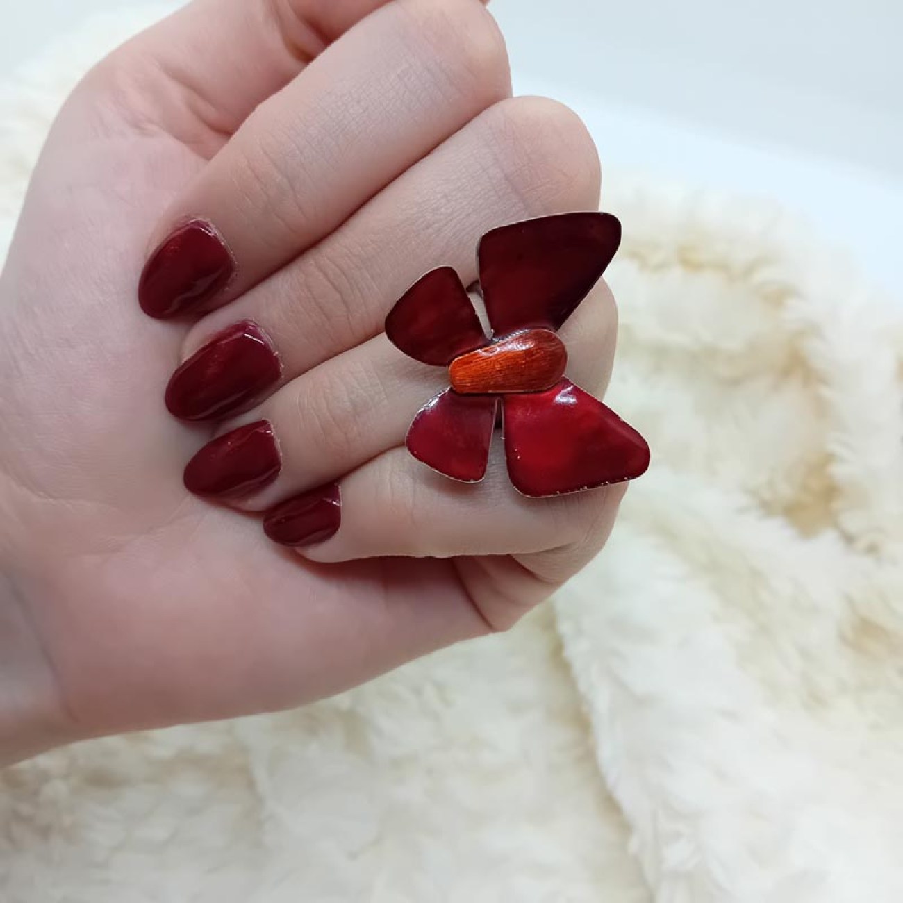 Ασημένιο δαχτυλίδι ΠΕΤΑΛΟΥΔΑ μπορντώ σμάλτο