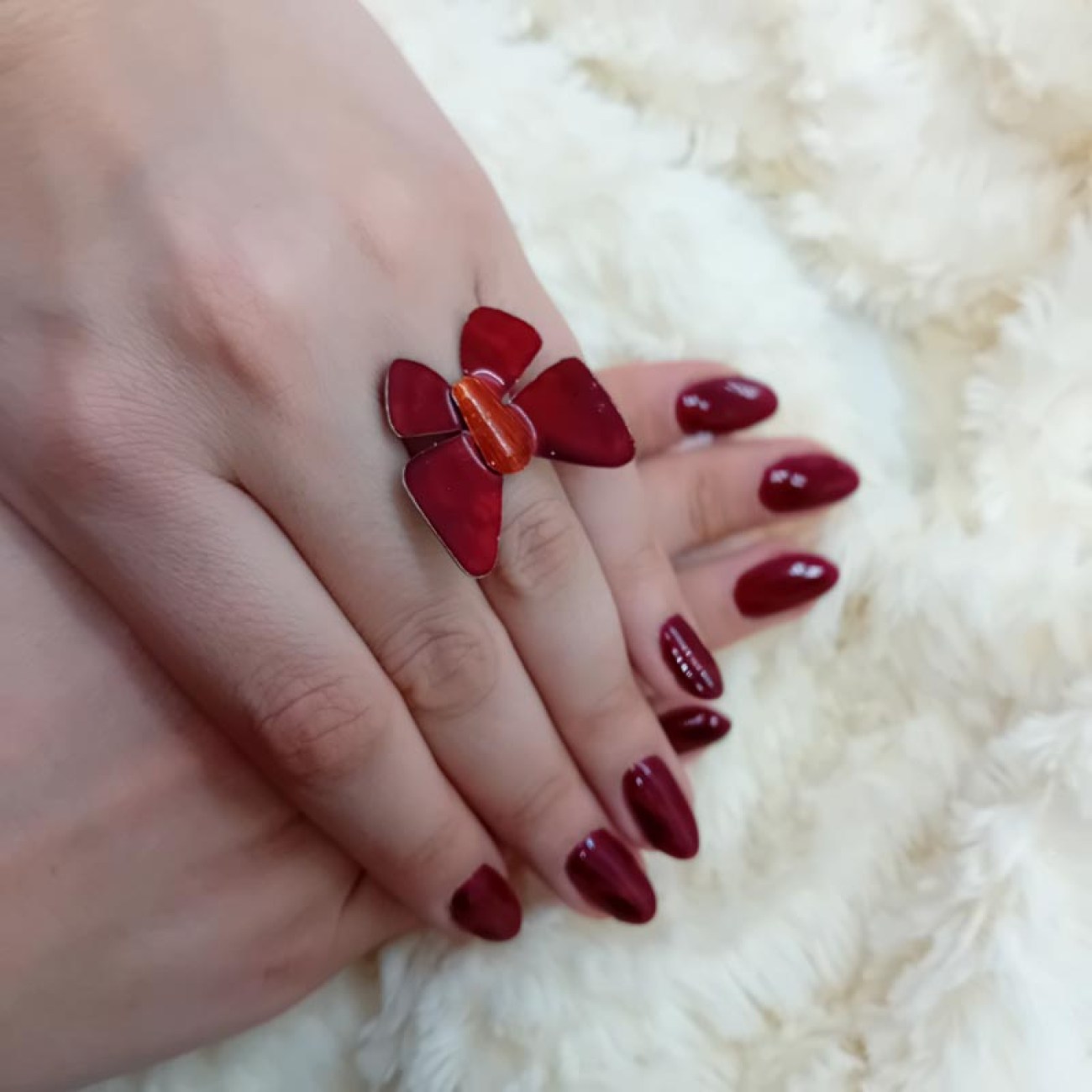 Ασημένιο δαχτυλίδι ΠΕΤΑΛΟΥΔΑ μπορντώ σμάλτο