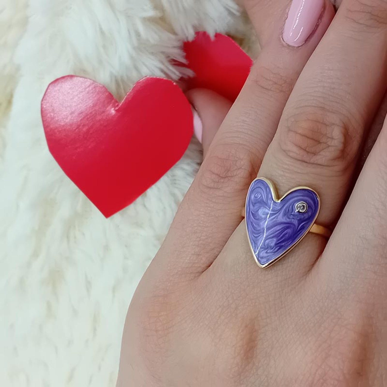 Δαχτυλίδι καρδιά μωβ σμάλτο