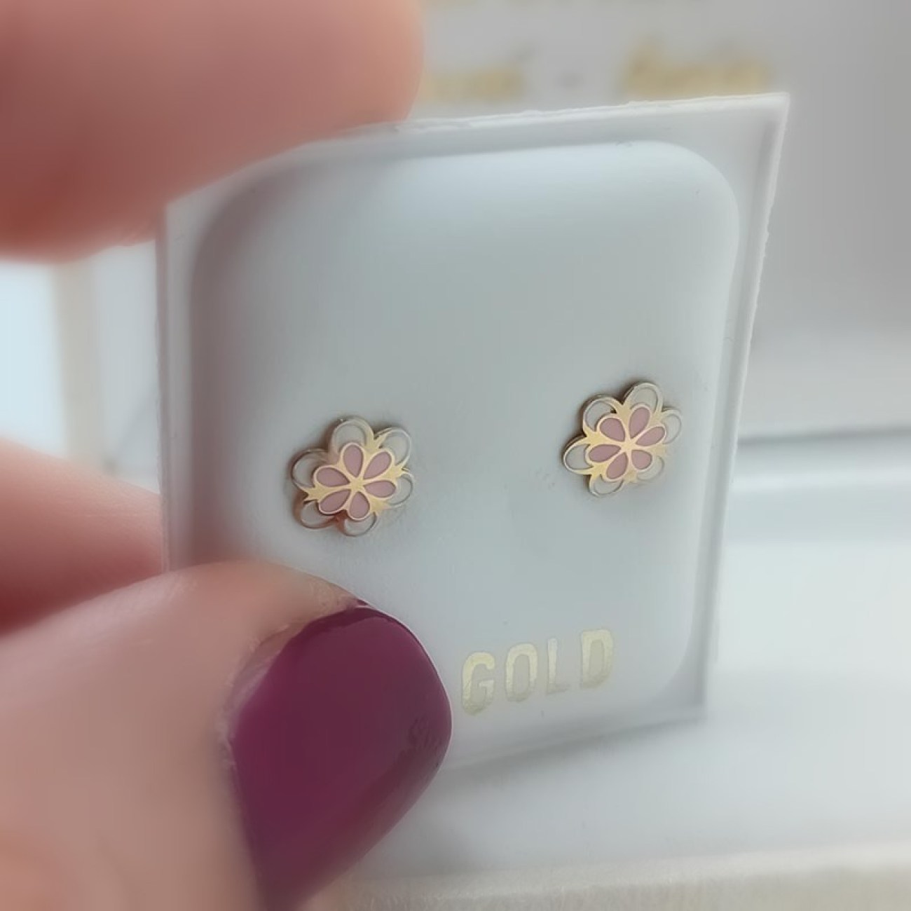 Σκουλαρίκια ΡΟΖ λουλουδάκια χρυσά Κ9