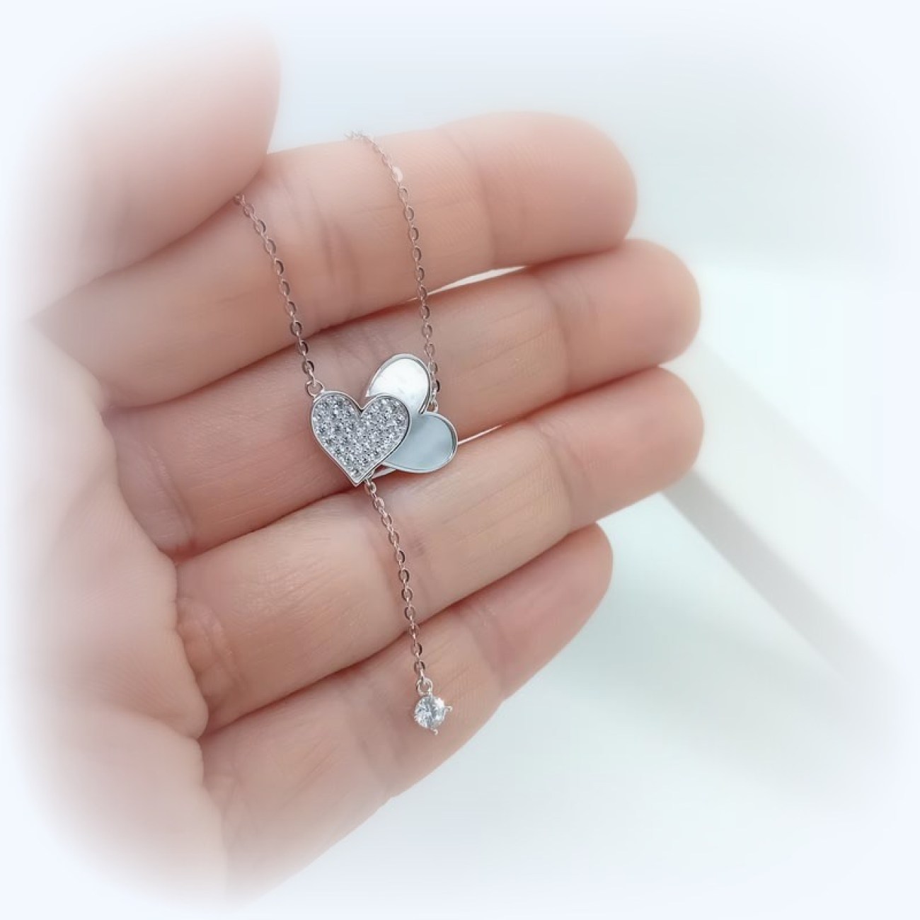 Κολιέ ΑΣΗΜΙ 925 Δύο καρδιές Φίλντισι-ζιργκόν