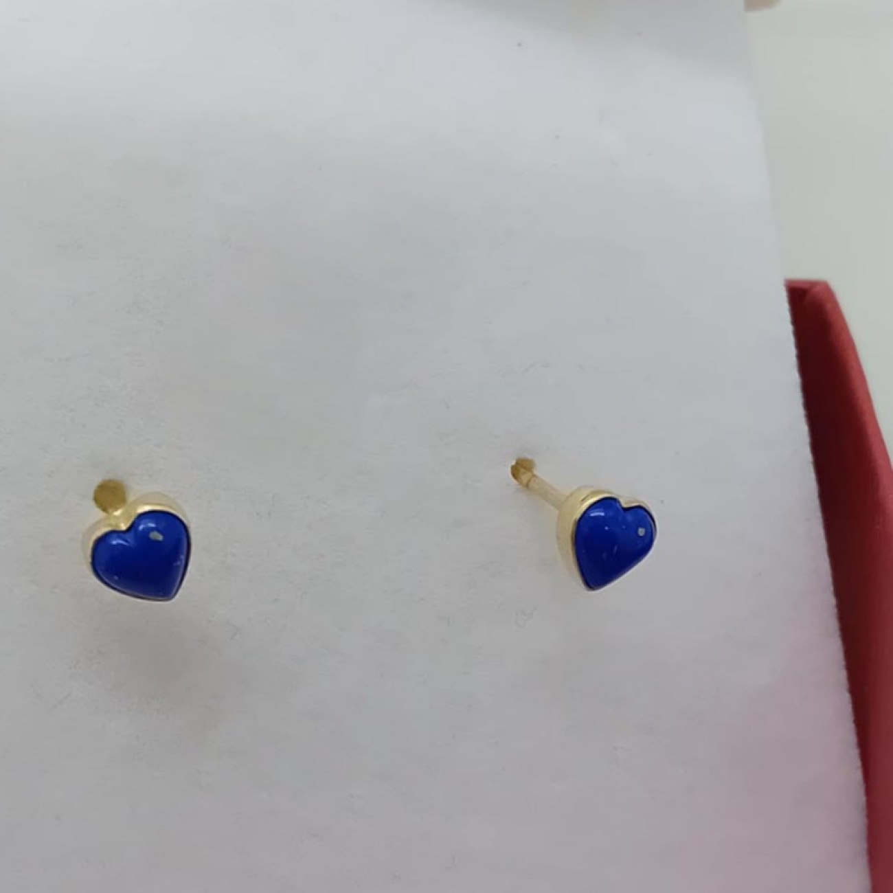 Χρυσά καρφωτά σκουλαρίκια Κ14 μπλε καρδούλες