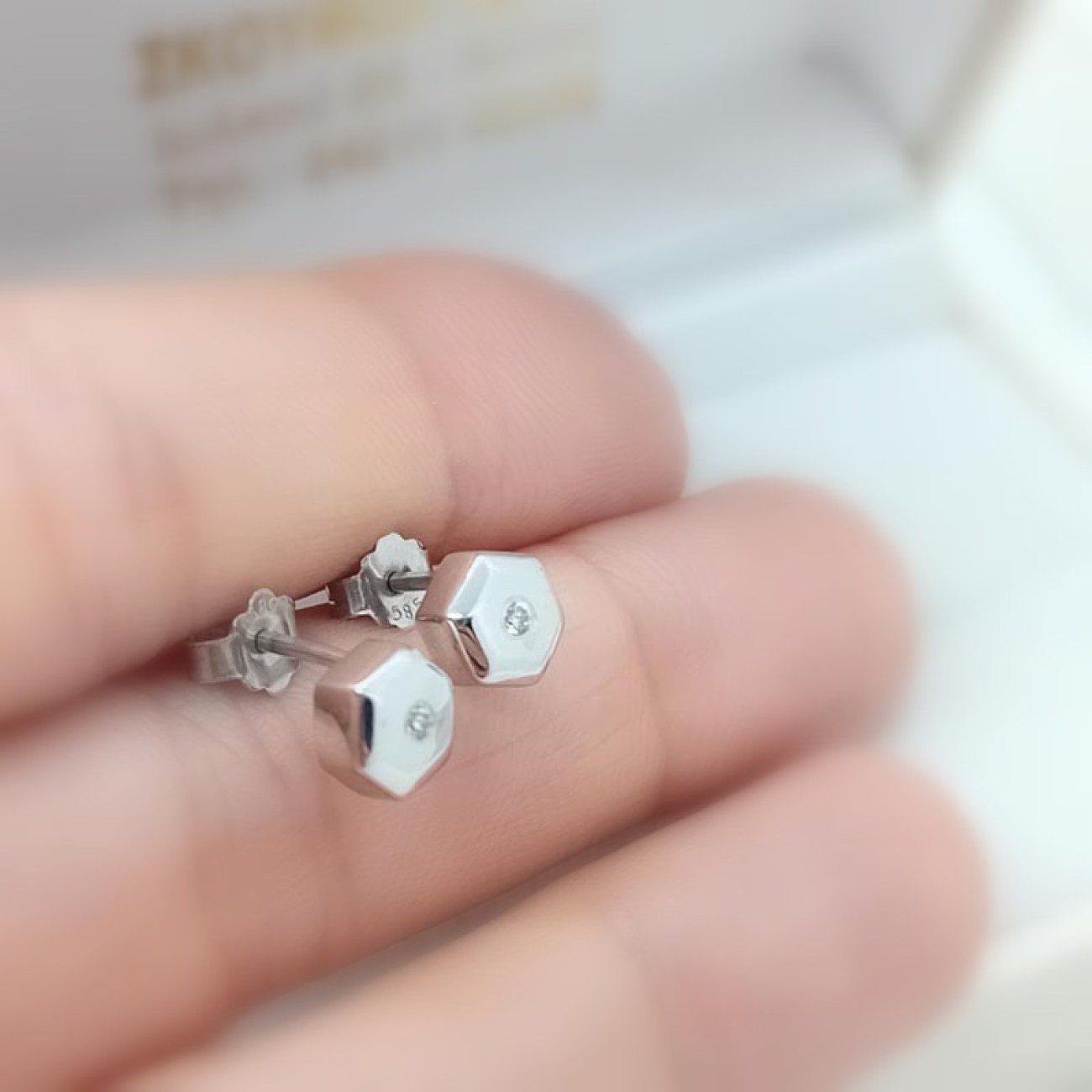 Λευκόχρυσα διακριτικά σκουλαρίκια Κ14