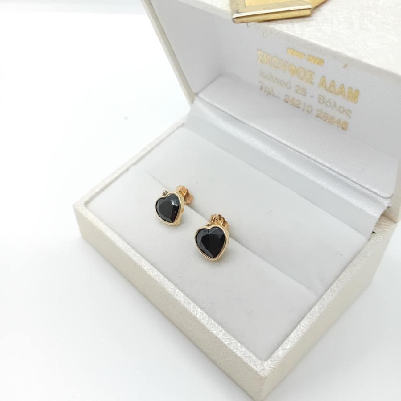 Μαύρες καρδιές σκουλαρίκια χρυσά Κ14