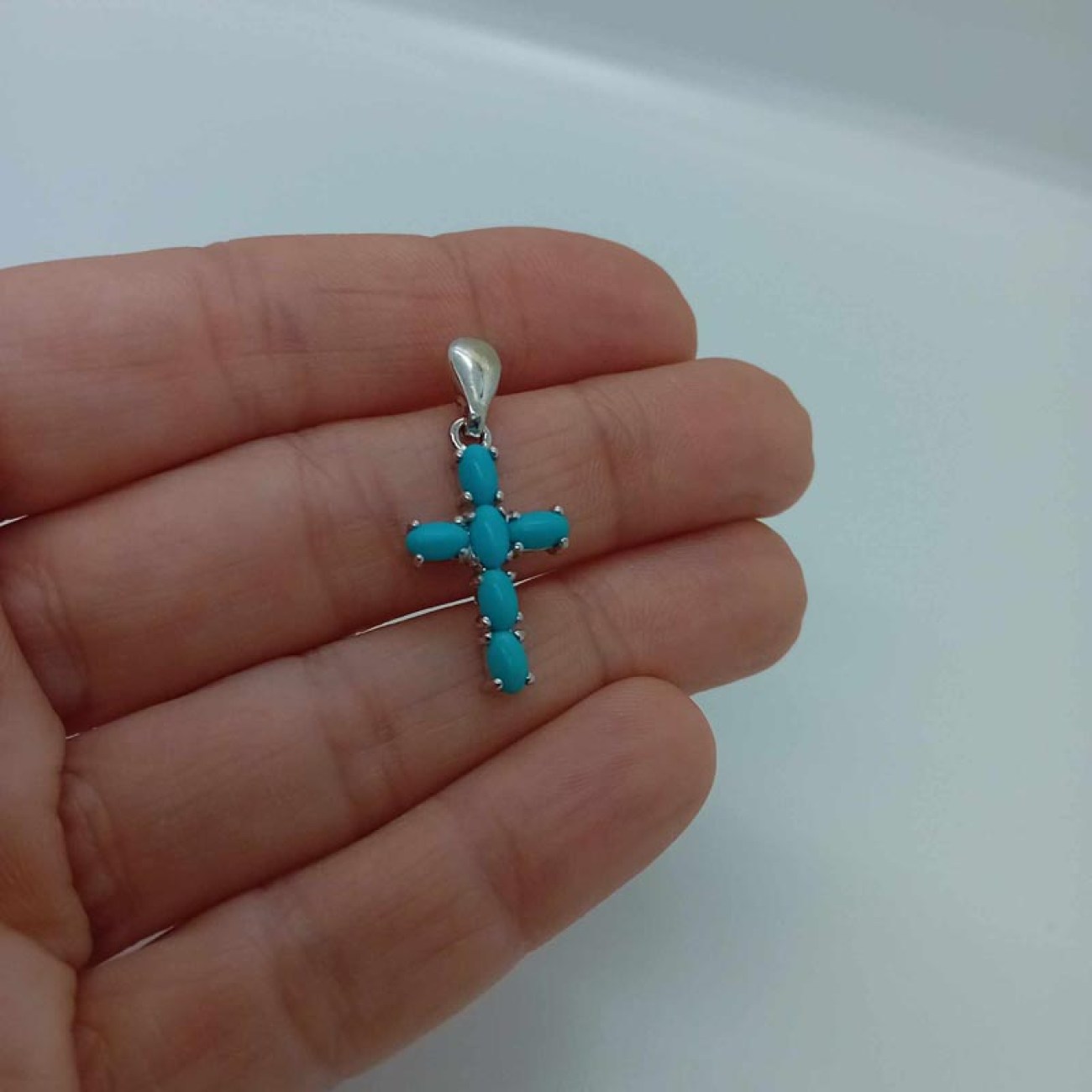 Λευκόχρυσος σταυρός Κ14 με τυρκουάζ