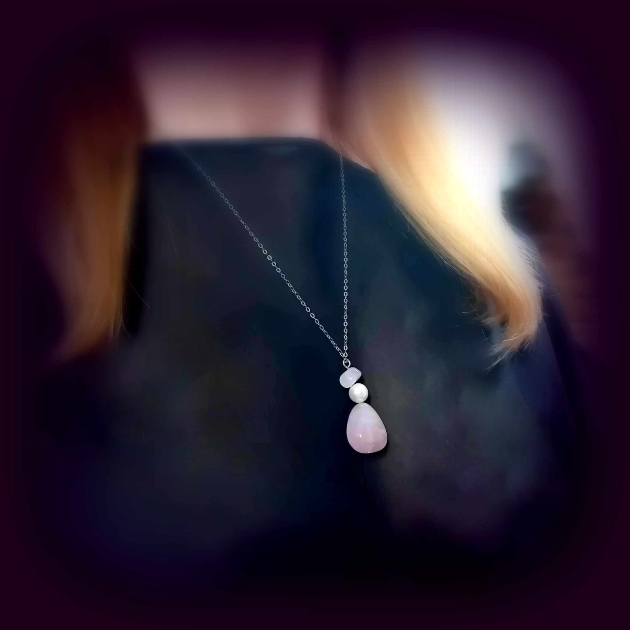 Κολιέ με ΡΟΖ ΧΑΛΑΖΙΑ & ΠΕΡΛΑ 