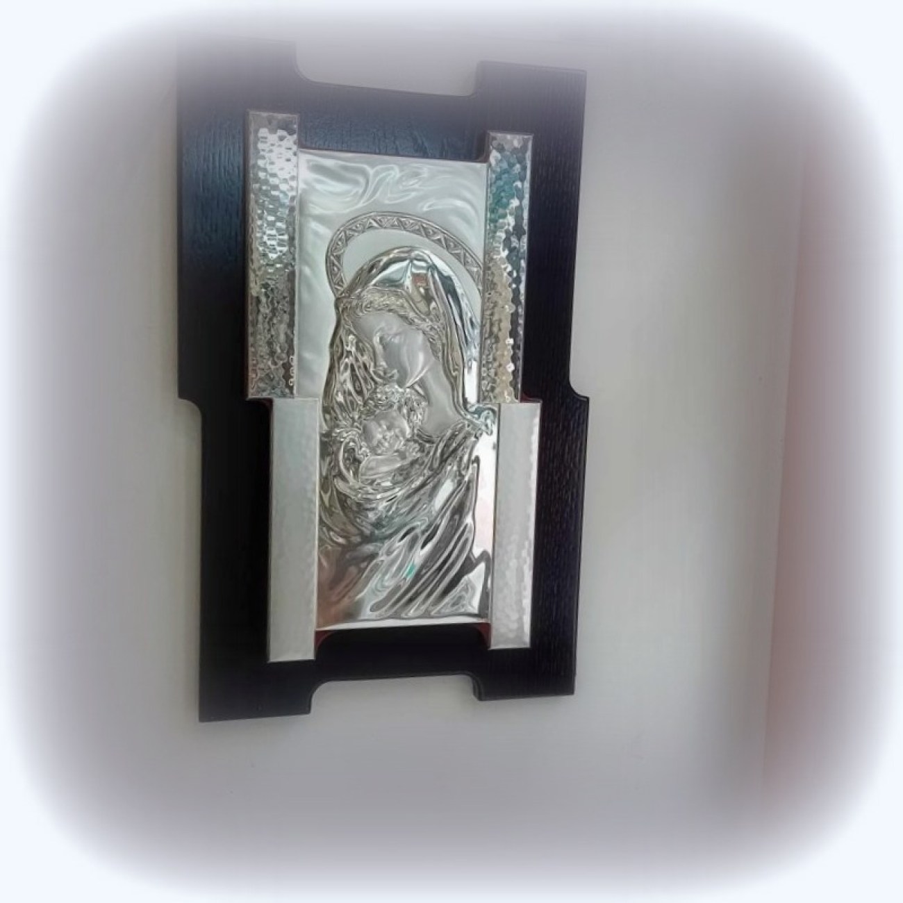 Μεγάλη εικόνα ΠΑΝΑΓΙΑΣ ΜΕ ΒΡΕΦΟΣ ασήμι 925 σε ξύλο