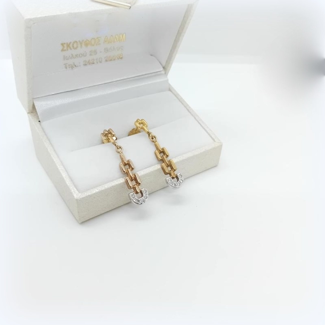 Χρυσά-λευκόχρυσα σκουλαρίκια μακριά αλυσιδωτά με ζιργκόν