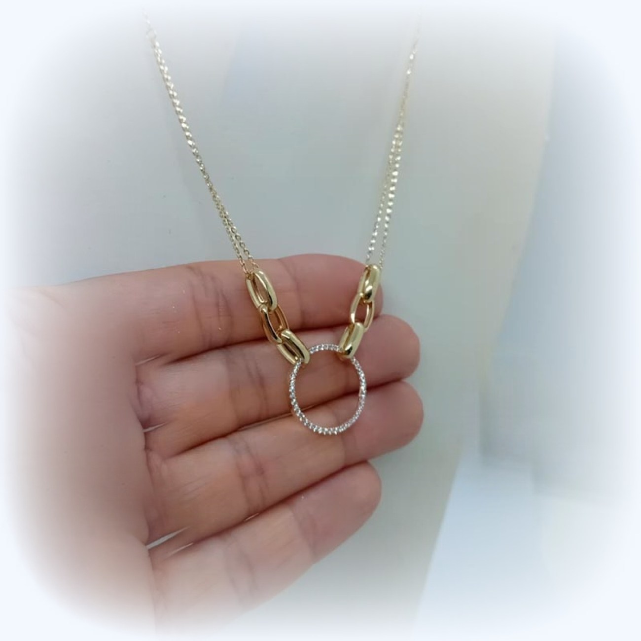 Κολιέ ΧΡΥΣΟ Κ9 με ΚΥΚΛΟ από ζιργκόν