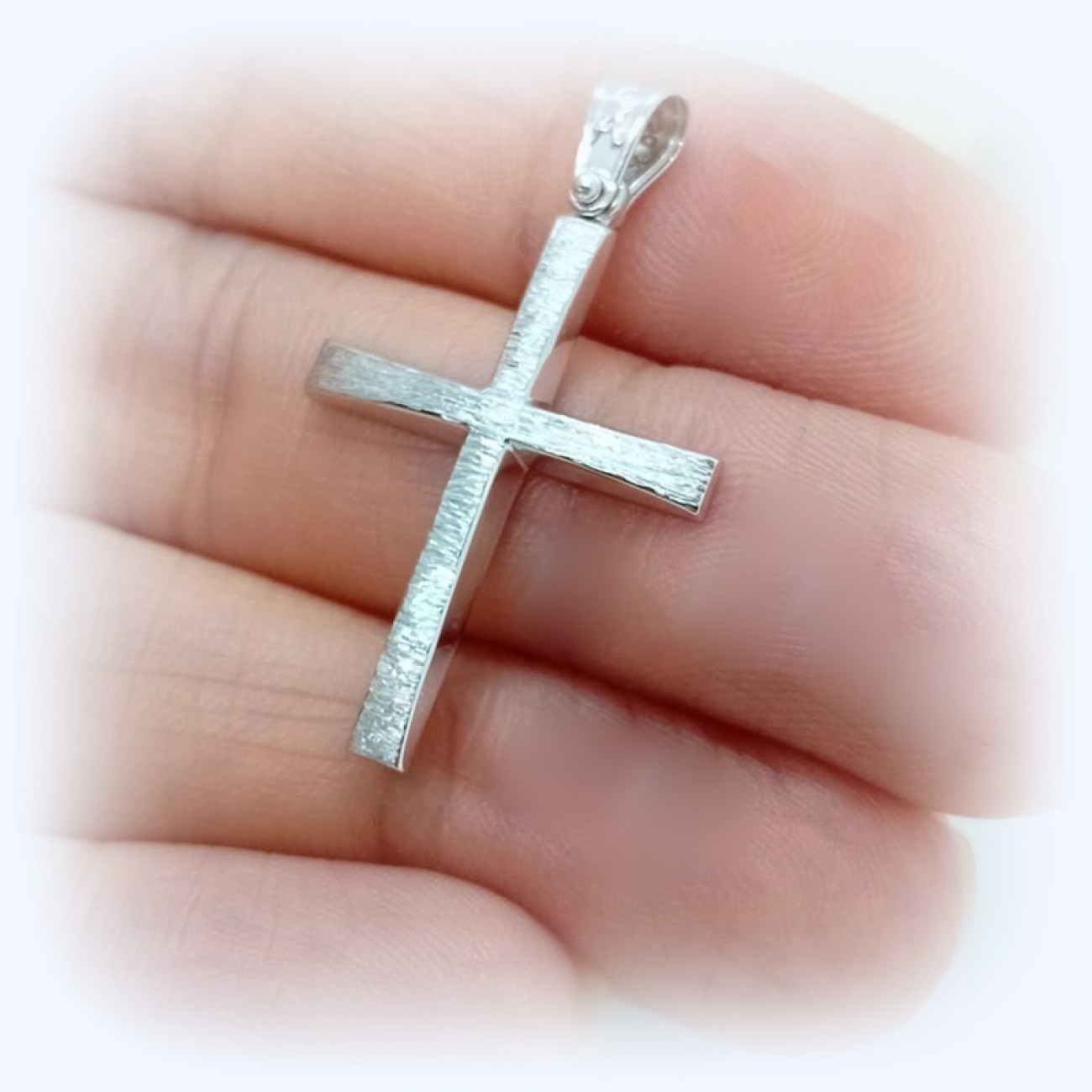 Λευκόχρυσος σταυρός Κ9 λεπτός minimal ζαγρέ