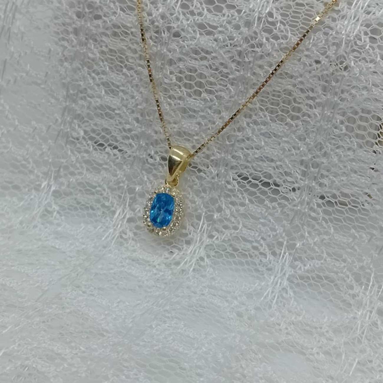 Κολιέ επίχρυσο με γαλάζιο ζιργκόν