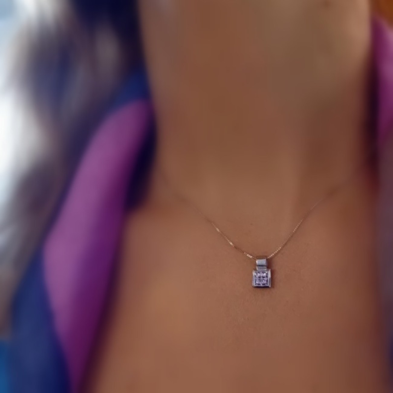 Λευκόχρυσο τετράγωνο μενταγιόν λιλά ζιργκόν 14 ΚΑΡΑΤΙΑ