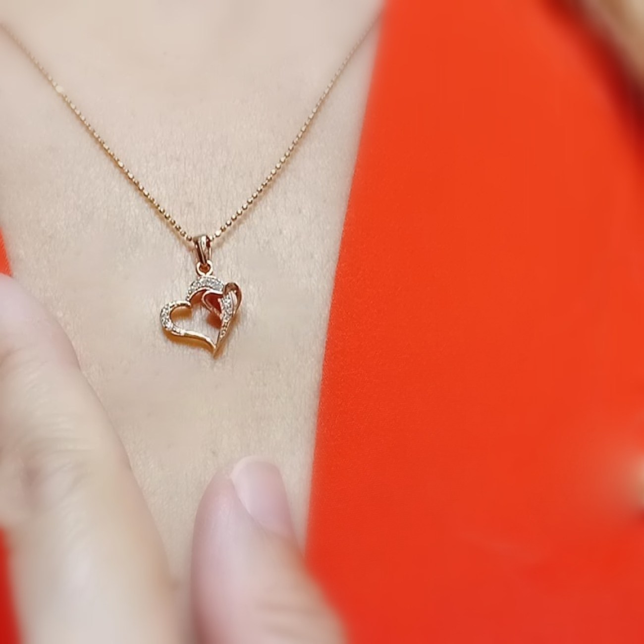 Κολιέ ροζ χρυσός Κ14 δύο καρδιές