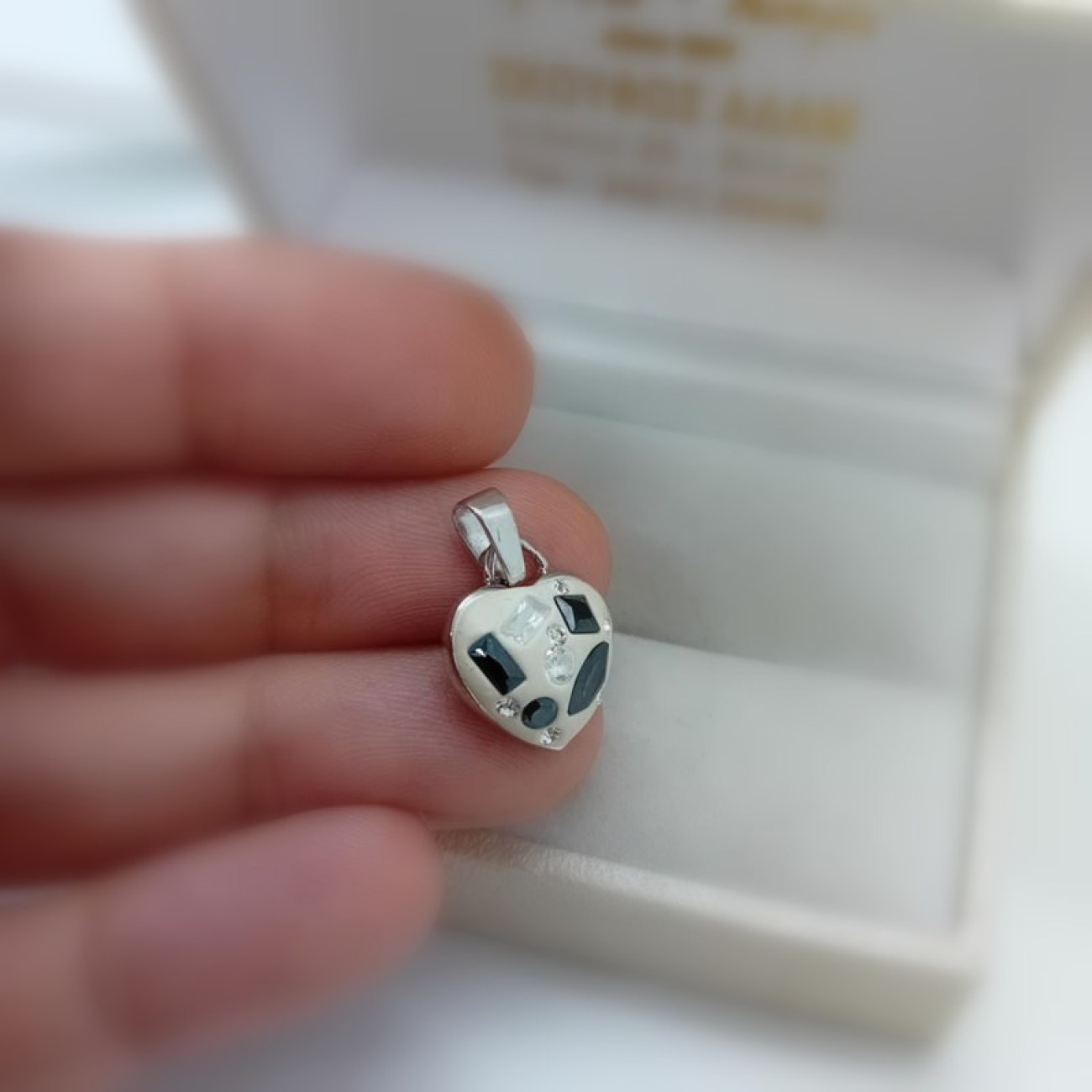 Μενταγιόν ΑΣΗΜΙ 925 Καρδιά ασπρόμαυρη 