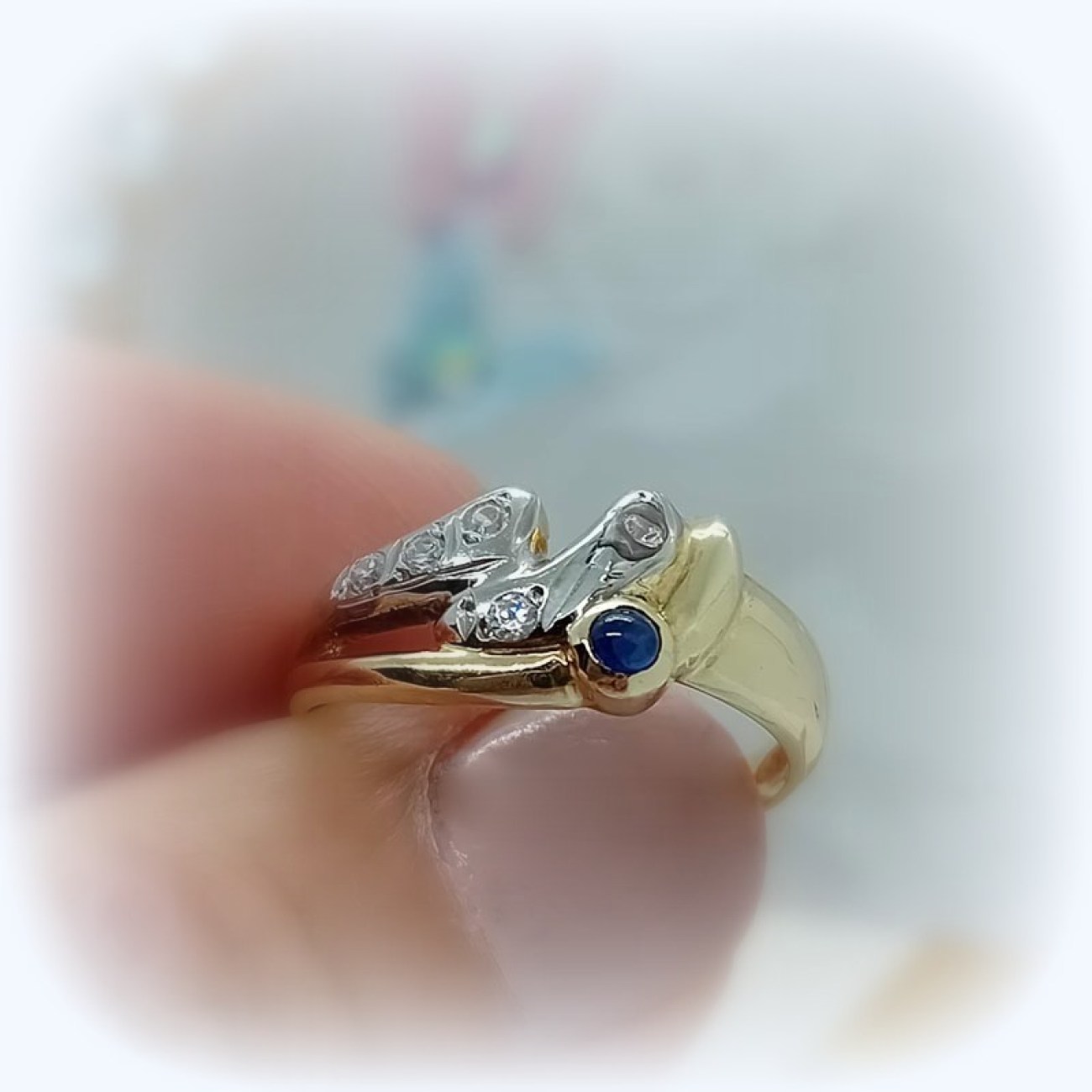 Χρυσό δαχτυλίδι Κ14 ζαφείρι-ζιργκόν