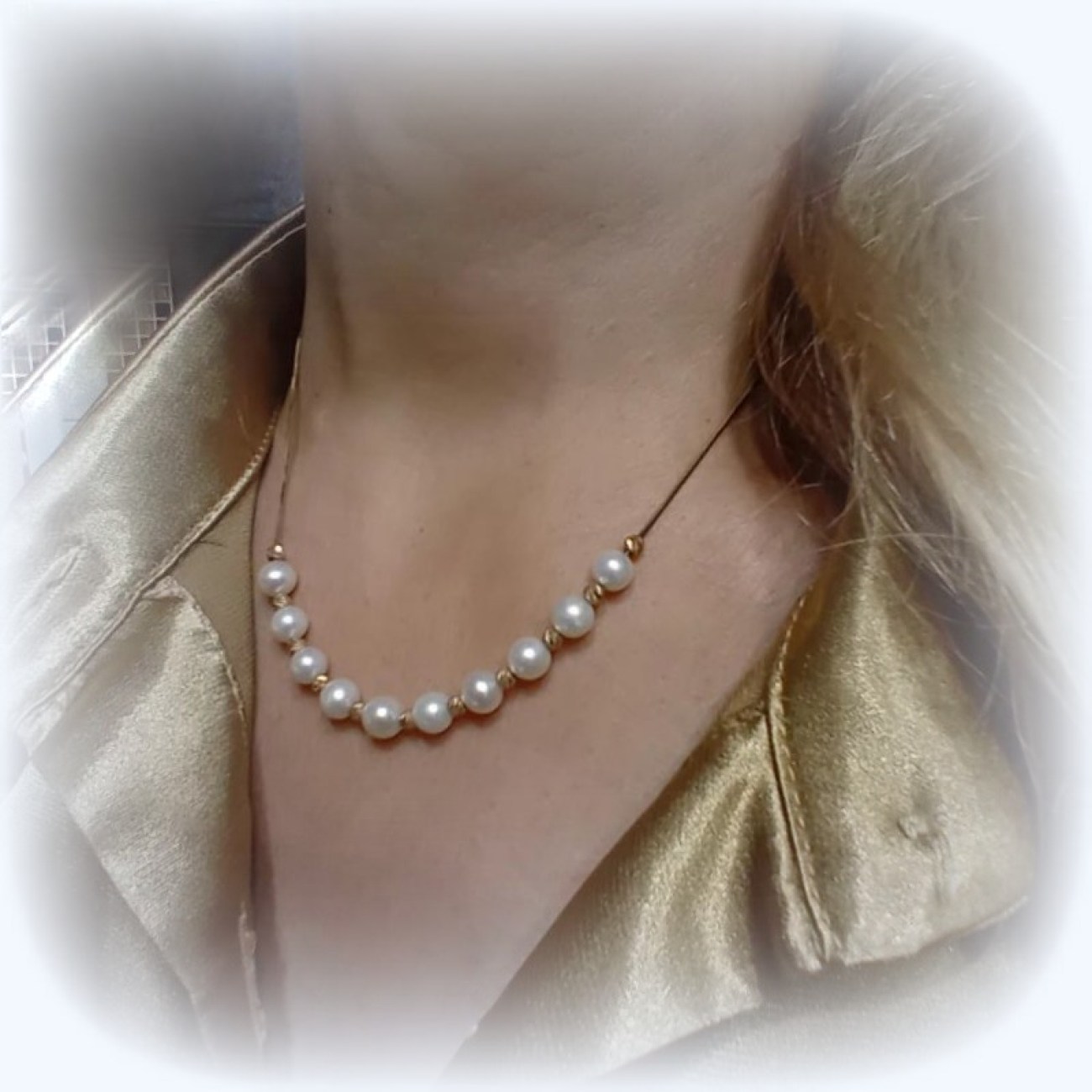 Χρυσό κολιέ 10 μαργαριτάρια Κ14