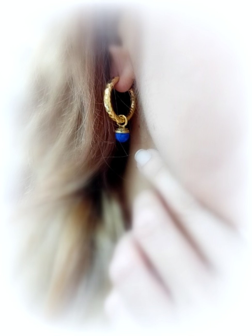 Χρυσοί κρίκοι Κ14 λάπις λάζουλι