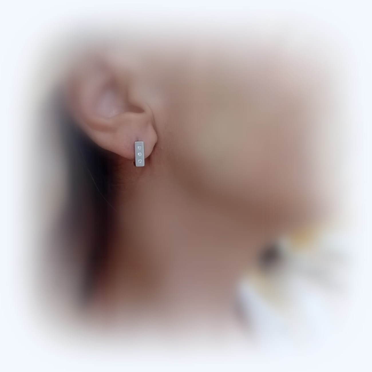 Σκουλαρίκια ορθογώνια λευκόχρυσα Κ14 ζιργκόν