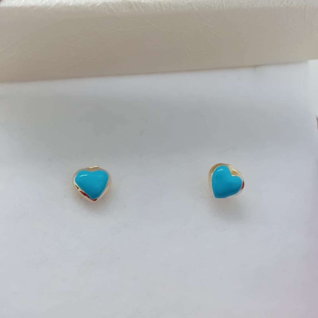 Χρυσά σκουλαρίκια παιδικά ΓΑΛΑΖΙΕΣ καρδούλες σμάλτο Κ14 